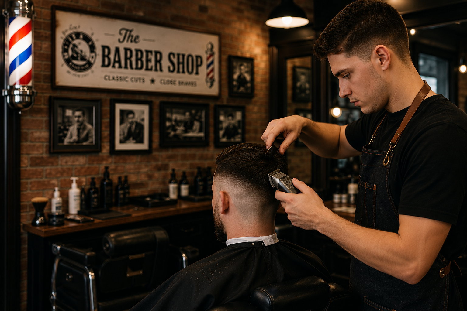 Barber cutting hair in a traditional barber shop